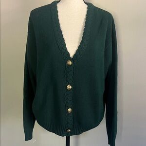 Vintage Dark Green V-Neck Button Front Sweater Cardigan